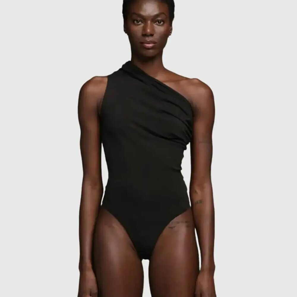 Entire Studios Pillar Bodysuit One Shoulder Draped Top Pollution M - Picture 2 of 6